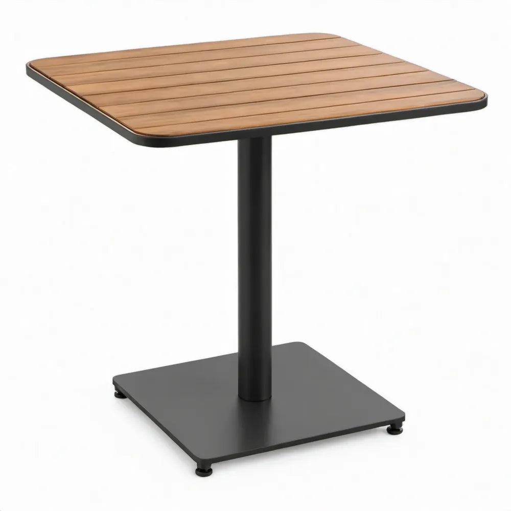 Vierkante bijzettafel 70 x 70 x 75 cm van naturelbruin acaciahout en zwart gepoedercoat staal