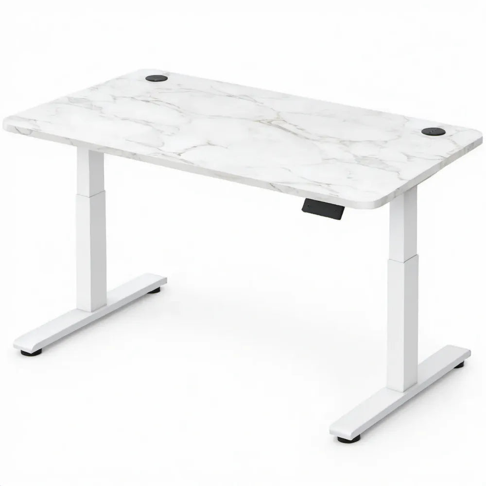 Elektrisch in hoogte verstelbaar zit-sta bureau 120 x 60 cm wit met marmerdecor