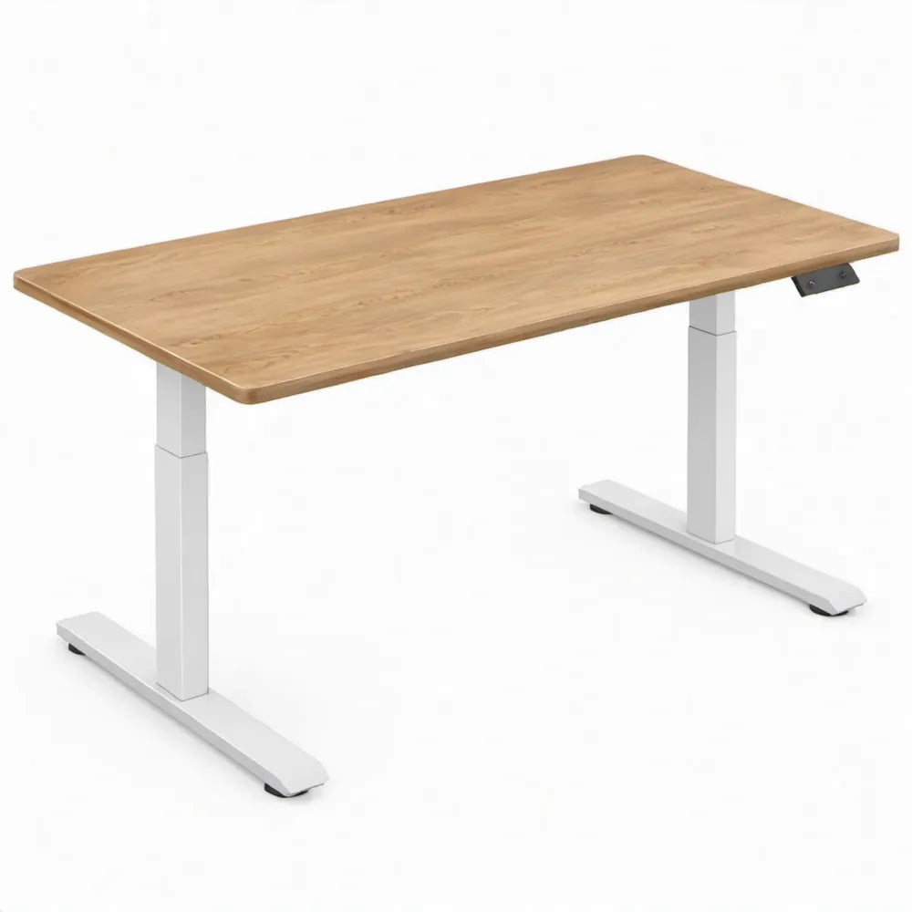 Elektrisch in hoogte verstelbaar bureau 120 x 60 cm eikenkleurig/wit