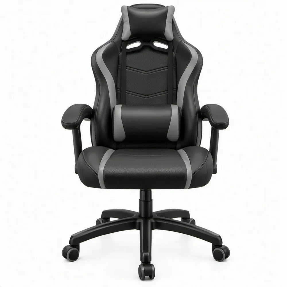Ergonomische gamingstoel met hoge rugleuning en lendenkussen, zwart/grijs, 66 x 65 x 116-126 cm