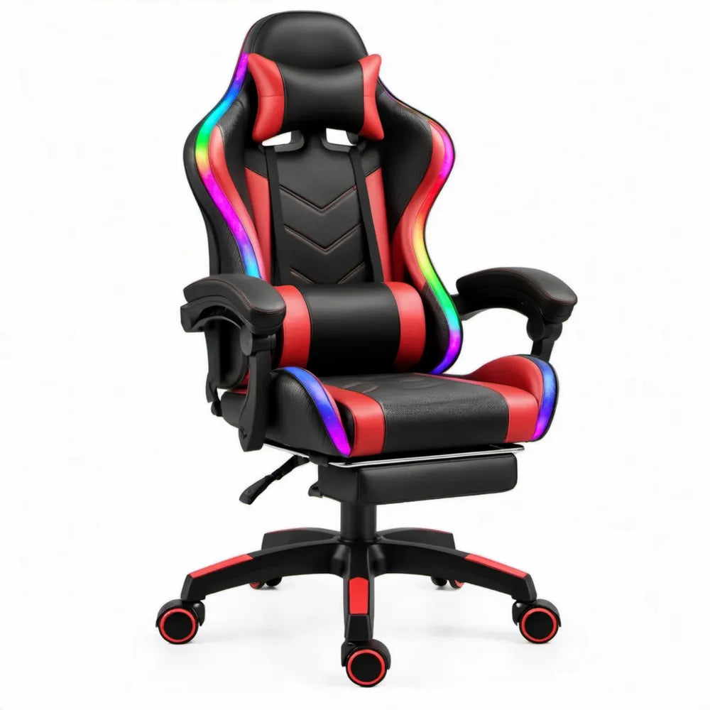 Gamingstoel met RGB-verlichting, zwart/rood, 66 x 70 x 125-135 cm