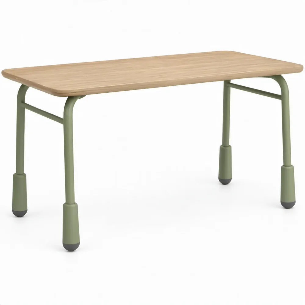 Rechthoekig kinderbureau 120 x 60 x 59 cm met eikenfineer en groen gepoedercoat staal