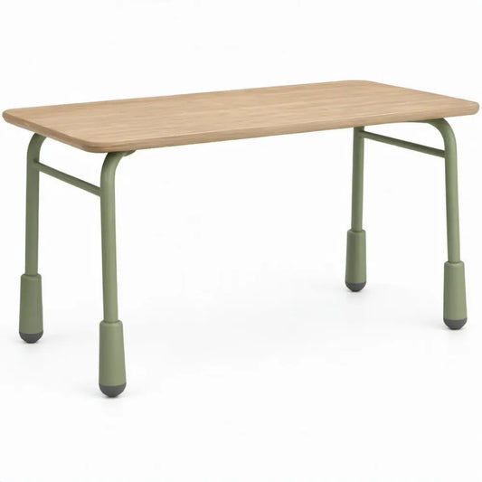 Rechthoekig kinderbureau 120 x 60 x 59 cm met eikenfineer en groen gepoedercoat staal