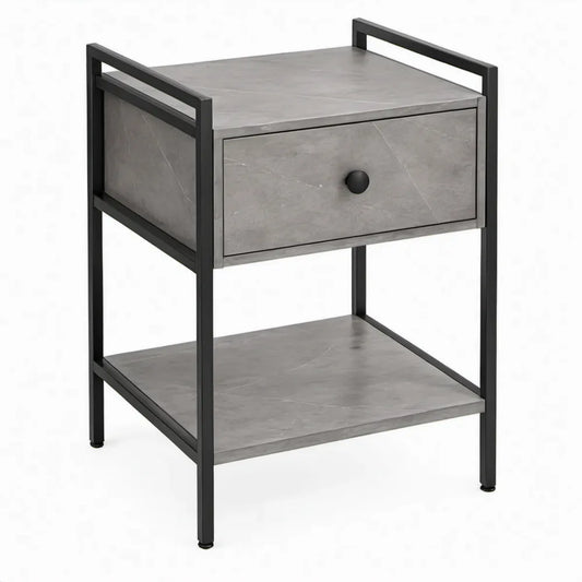 Nachtkastje met lade en open plank, 40 x 35 x 60 cm, grijs/zwart, MDF en staal