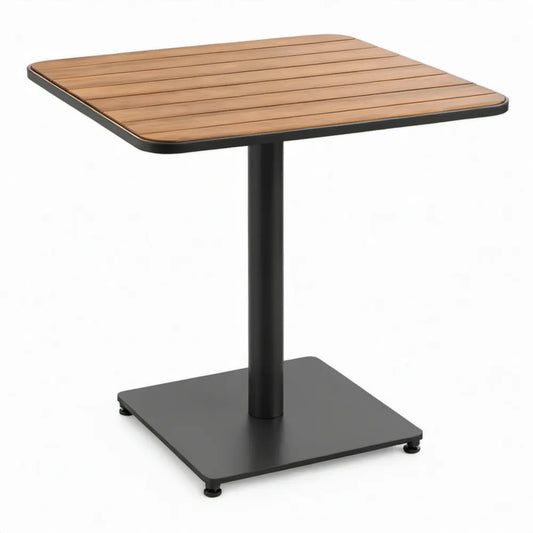Vierkante bijzettafel 70 x 70 x 75 cm van naturelbruin acaciahout en zwart gepoedercoat staal