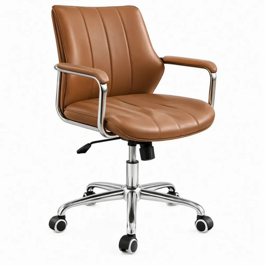 Bruine bureaustoel met armleuningen en verchroomd onderstel, 62 x 62 x 88-98 cm