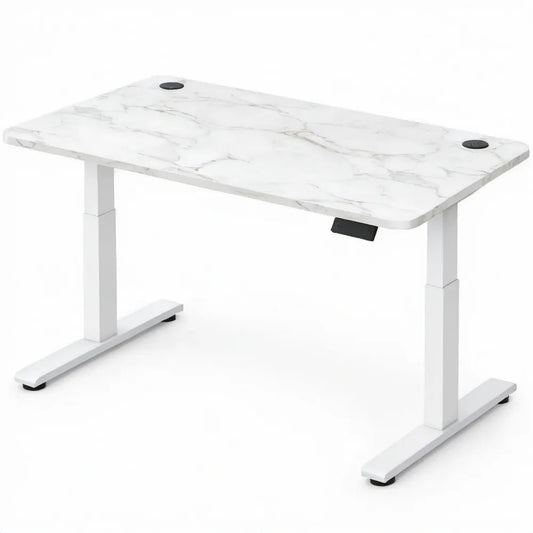 Elektrisch in hoogte verstelbaar zit-sta bureau 120 x 60 cm wit met marmerdecor