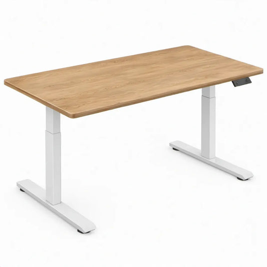 Elektrisch in hoogte verstelbaar bureau 120 x 60 cm eikenkleurig/wit