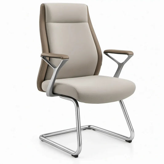 Taupe stoel met armleuningen en sledeframe van PU-kunstleer, 64 x 68 x 106 cm
