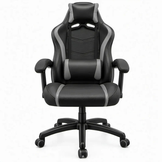 Ergonomische gamingstoel met hoge rugleuning en lendenkussen, zwart/grijs, 66 x 65 x 116-126 cm