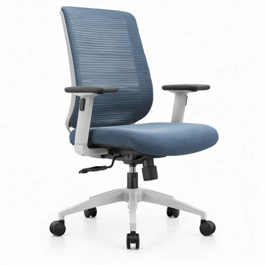 Ergonomische bureaustoel met hoge rugleuning en verstelbare armleuningen, blauw/wit/zwart, 65 x 65 x 116-126 cm