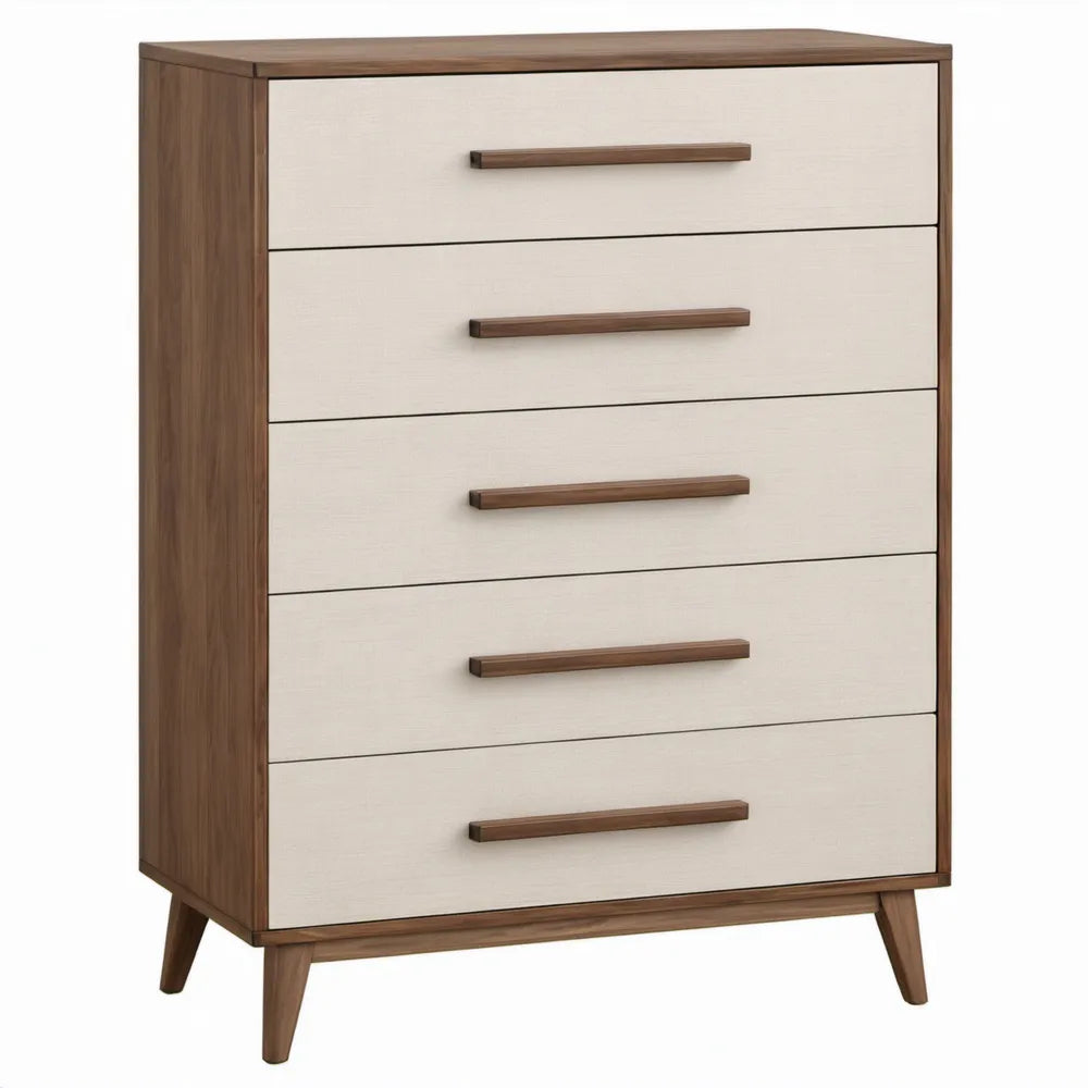 Ladekast met 5 lades, 80 x 40 x 120 cm, walnootbruin en crème