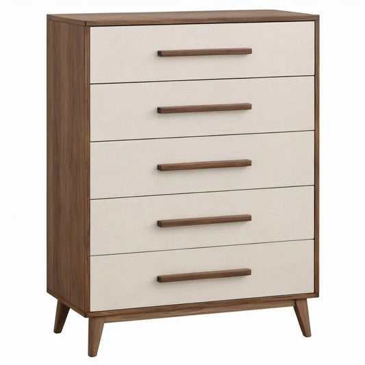Ladekast met 5 lades, 80 x 40 x 120 cm, walnootbruin en crème