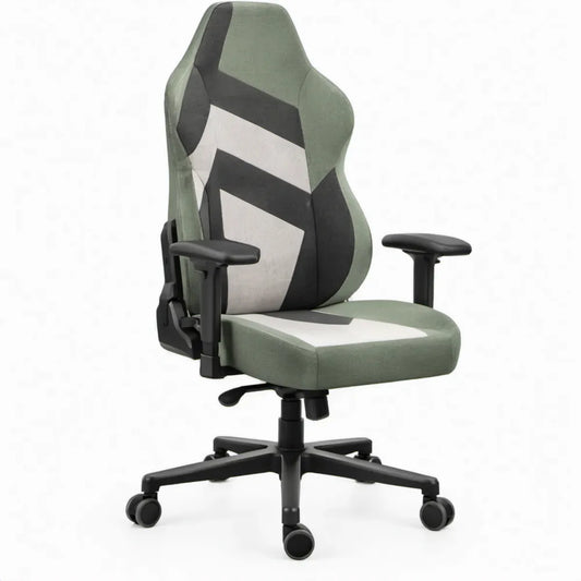 Gamingstoel met verstelbare armleuningen en hoge rugleuning, groen/zwart/grijs, 66 x 65 x 121-131 cm