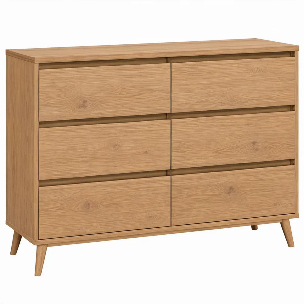 Ladekast met 6 lades 120 x 40 x 90 cm naturel eikenfineer