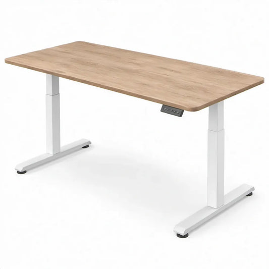 Elektrisch verstelbaar bureau 120 x 60 cm, eikenkleurig en wit