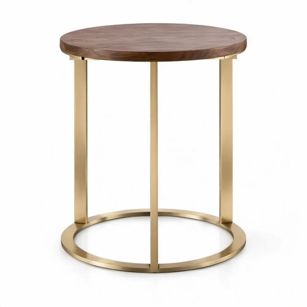 Ronde bijzettafel Ø 50 x 55 cm in walnootbruin en goudkleurig