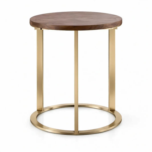Ronde bijzettafel Ø 50 x 55 cm in walnootbruin en goudkleurig