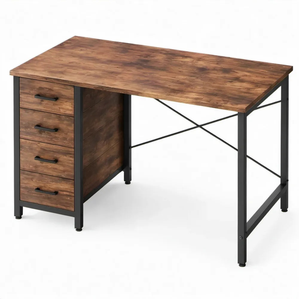 Bureau met 4 lades, 120 x 60 x 75 cm, bruin/zwart