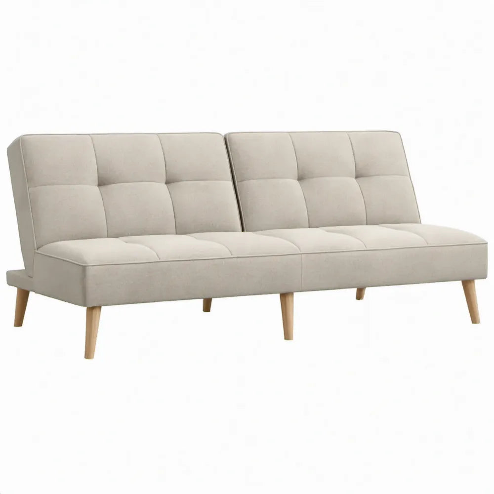 3-zits slaapbank 180 x 81 x 83 cm beige met naturel bruine rubberhouten poten