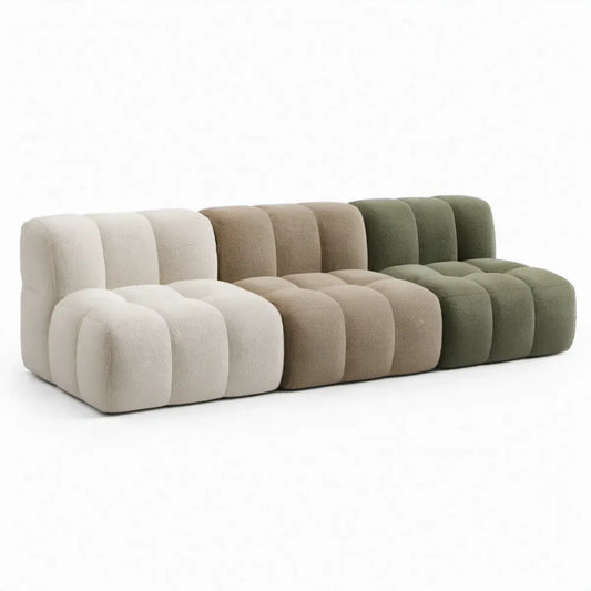 Modulaire 3-zitsbank van bouclé polyester in crème, beige en groen – 300 x 100 x 70 cm