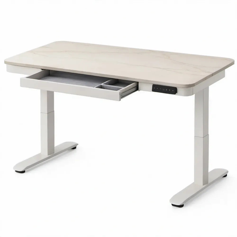 Elektrisch in hoogte verstelbaar bureau met opberglade 120 x 60 cm Wit/Lichtgrijs