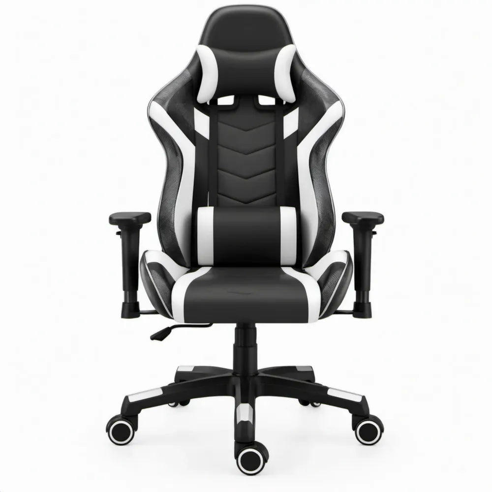 Verstelbare gamingstoel zwart/wit van PU-kunstleer met hoge rugleuning, 66 x 64 x 120-130 cm