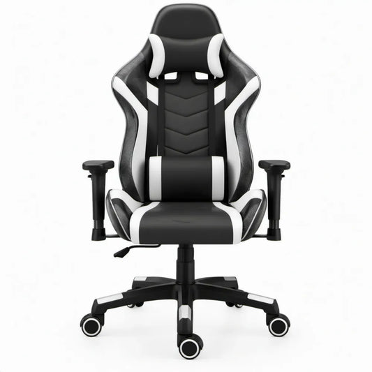 Verstelbare gamingstoel zwart/wit van PU-kunstleer met hoge rugleuning, 66 x 64 x 120-130 cm